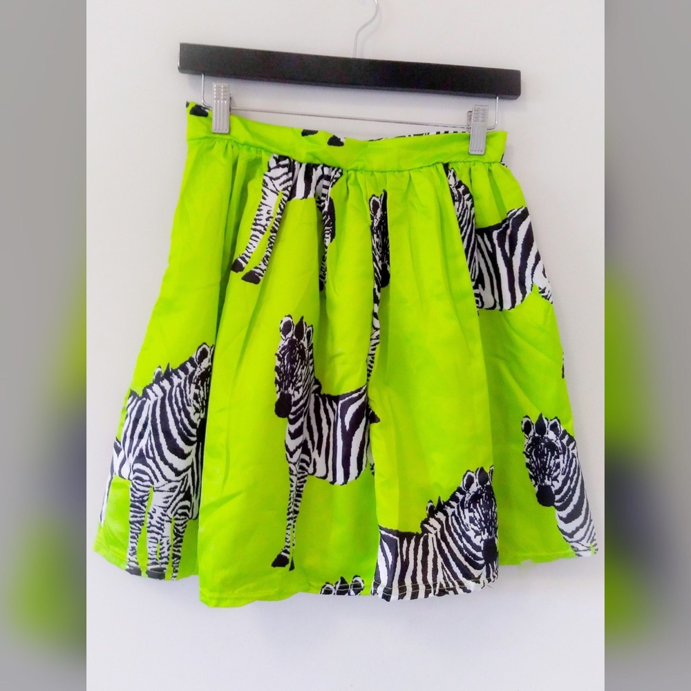 Green Zebra Print Flare Skirt